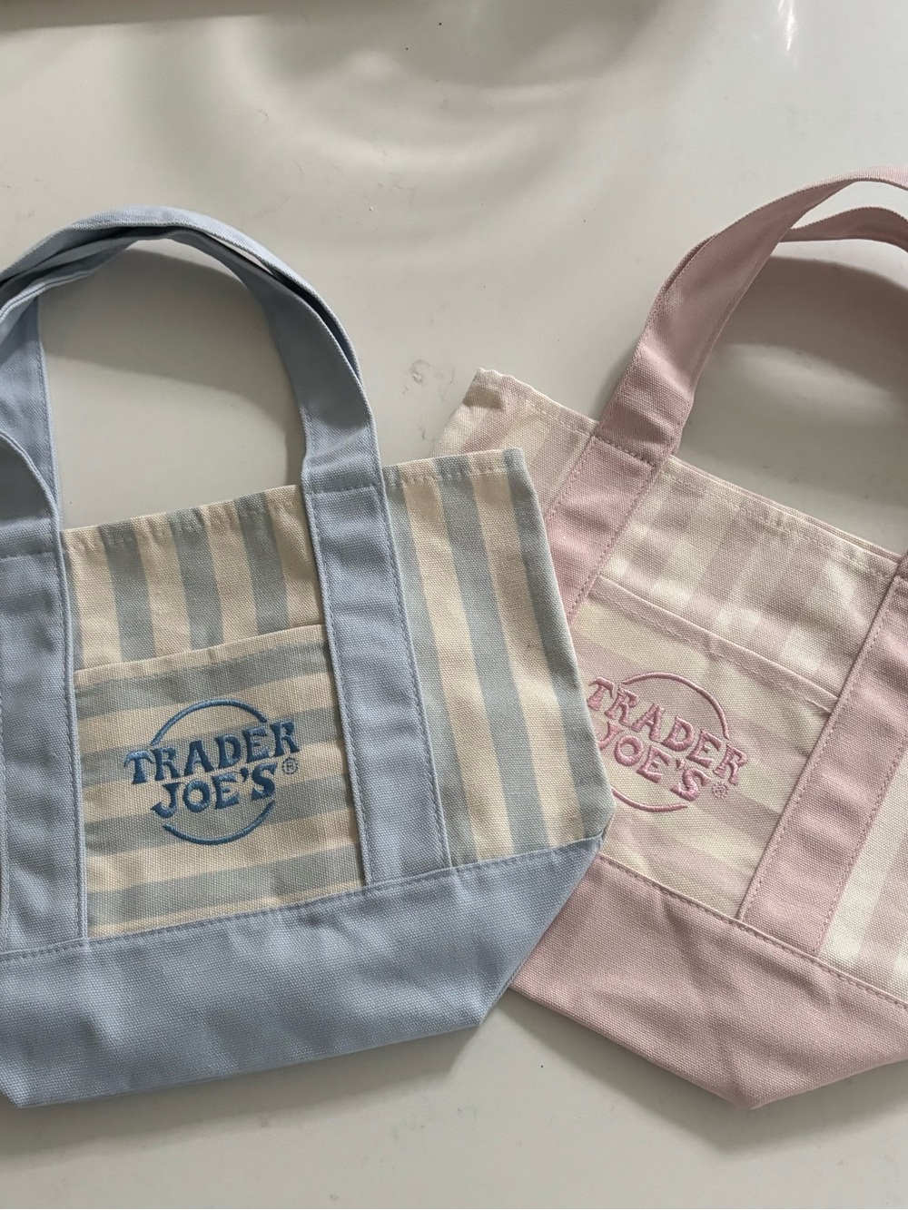 Pink Striped Canvas Tote Bag and Blue bag - both